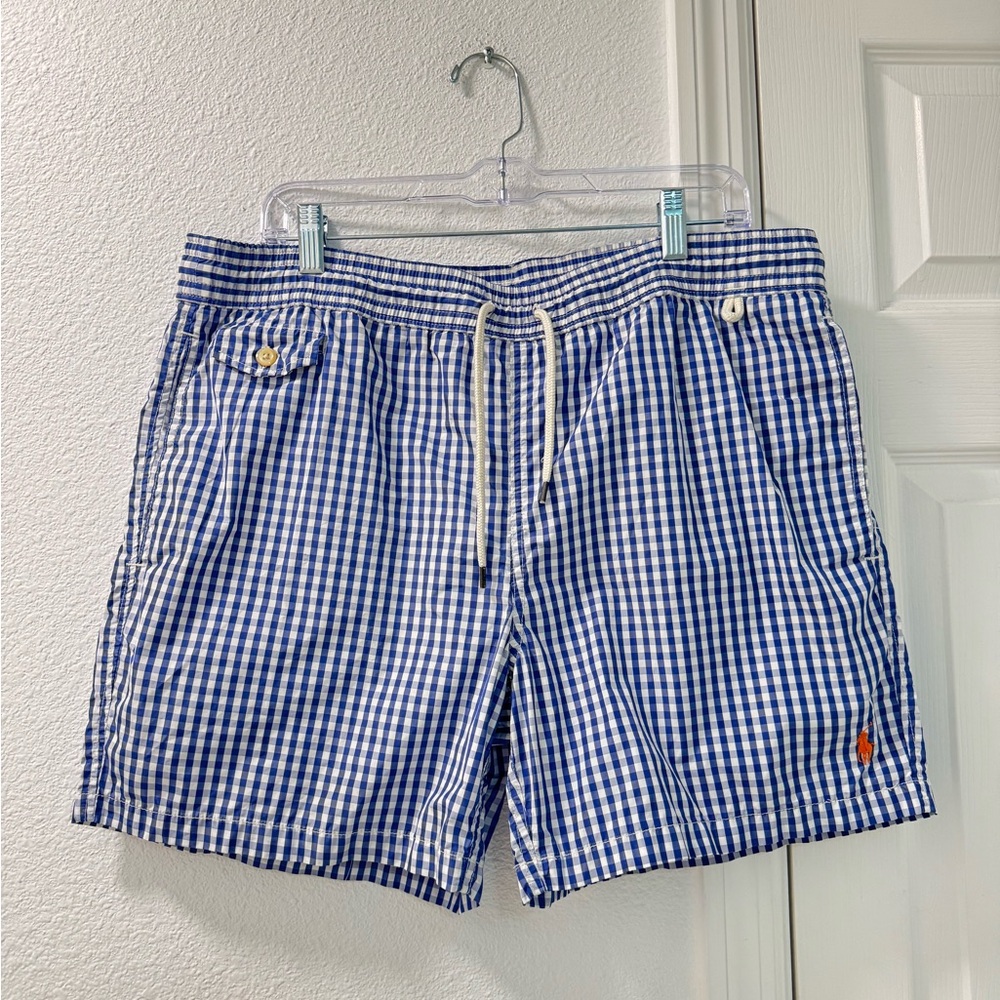 Polo Ralph Lauren Traveller Gingham Swim Trunk Men's Blue/White Size medium